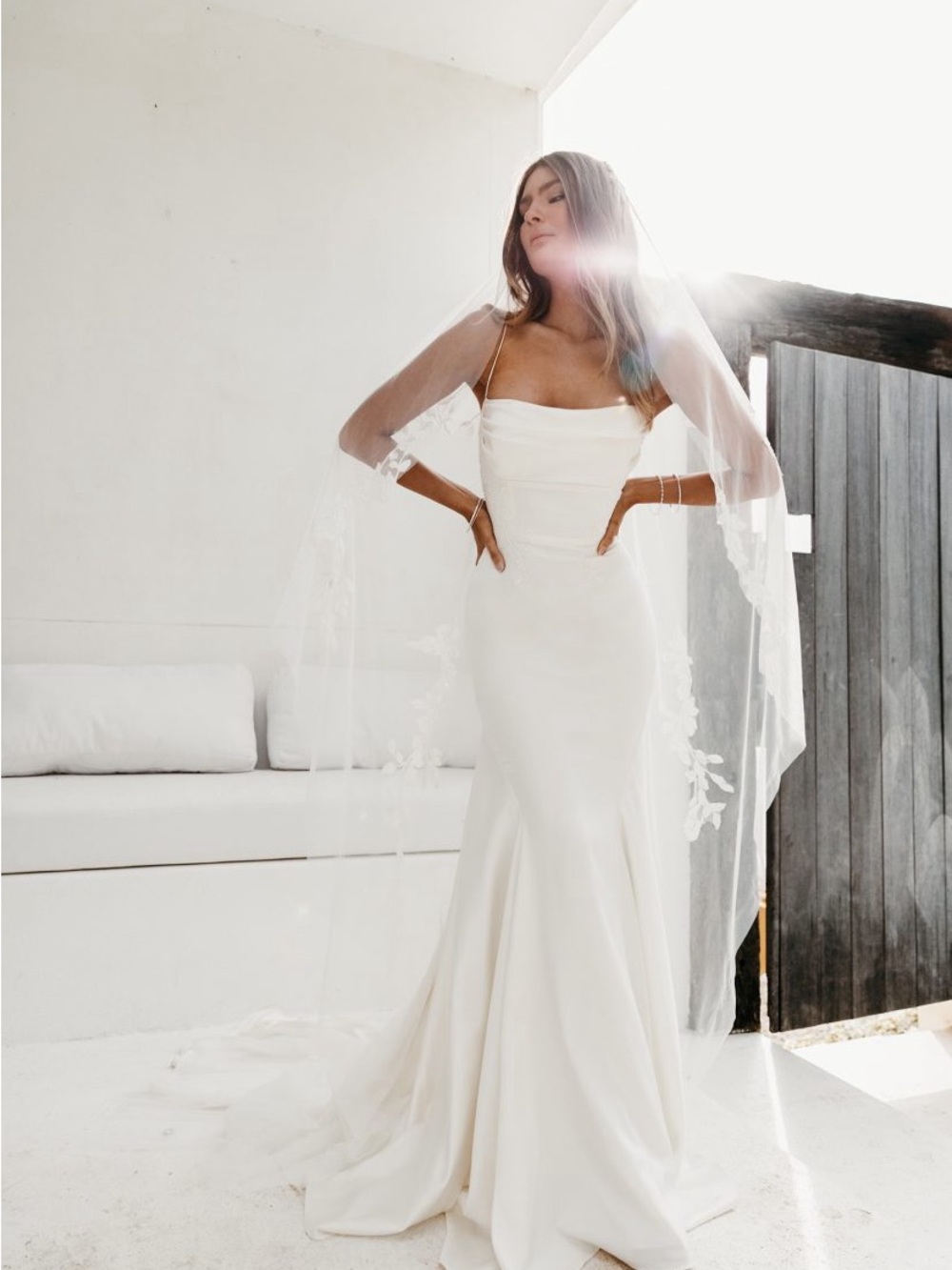 Darby by Lovers Society Satin White Ivory Bridal Slip Dress with Delicate Appliq